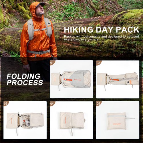 BECOJADDE 15L Small Hiking Backpack for Men Women Foldable Packable Back Pack Ultralight Hiking Daypack for Travel Camping Outdoor, Beige