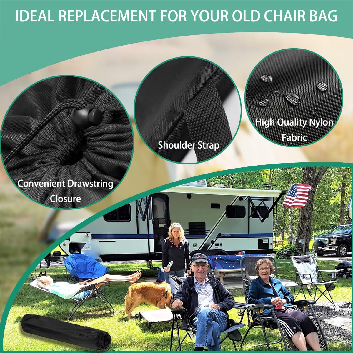1 Pack Outdoor Portable Chair Bags, Foldable Camping Chair, Yoga Mat, Hammock, Fishing Rod, Tripod, Tent, Umbrella Replacement Bags - Nylon Storage Bags with Handles for Travel(Chair is Not Included)