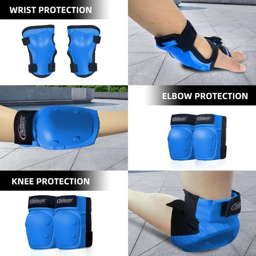 Nattork Knee Pads, Elbow Pads&Wrist Guards for Kids Youth Adults, 6 in 1 Protective Gear Set for Skateboard, Roller Skate, Inline Skates, Cycling and Scooter Boys Girls Blue Age 3-8