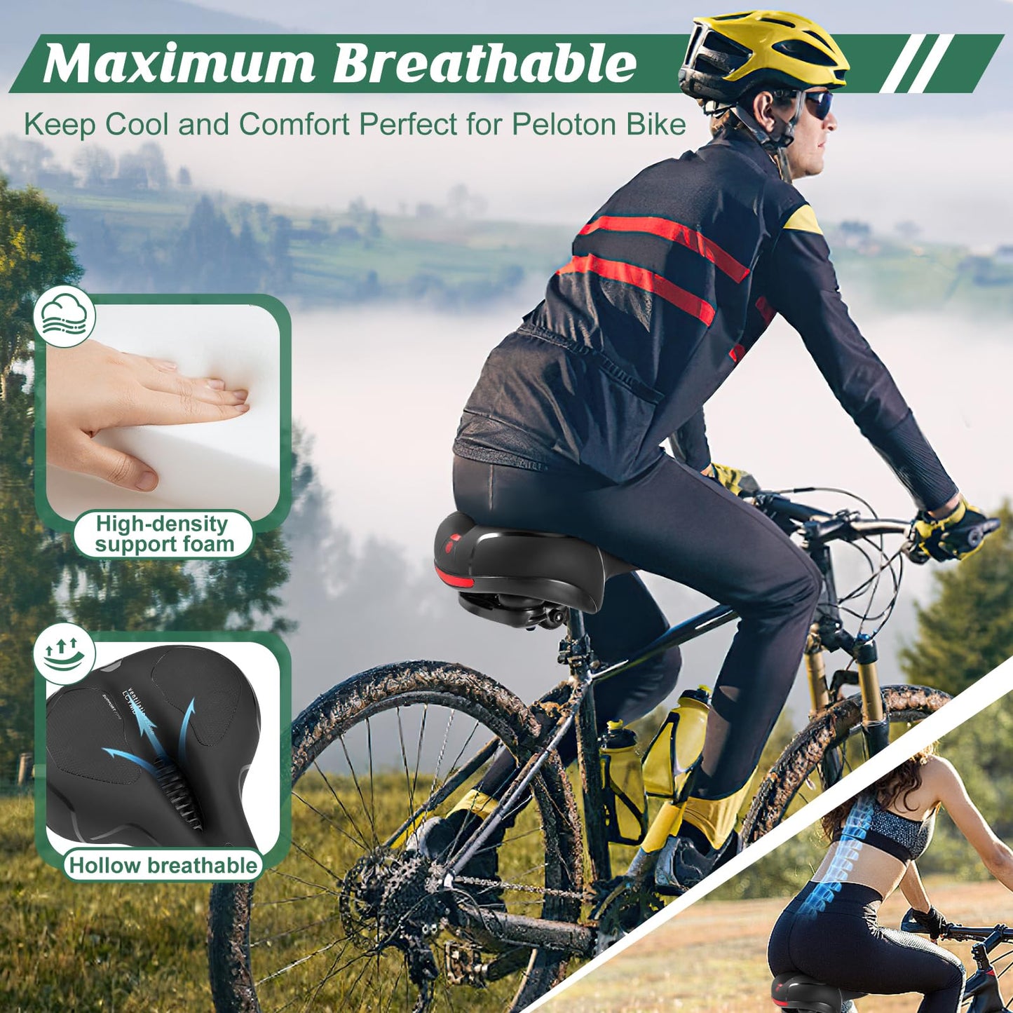 Comfortable Seat Cushion for Men Women with Dual Shock Absorbing Ball Memory Foam Waterproof Wide Bicycle Saddle Fit for Road Bikes