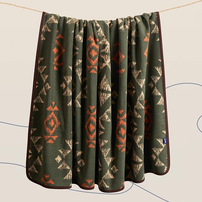Merino Wool Camping Blanket 79x63 Inches - Navajo Green, ACUSHLA