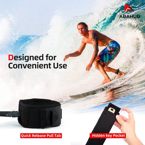 Abahub Premium Surfboard Leash, Straight Surf Board Leg Rope, Legrope Strap for Shortboard, Skimboard Replacement Leashes 6 Foot Black 6 mm Thick