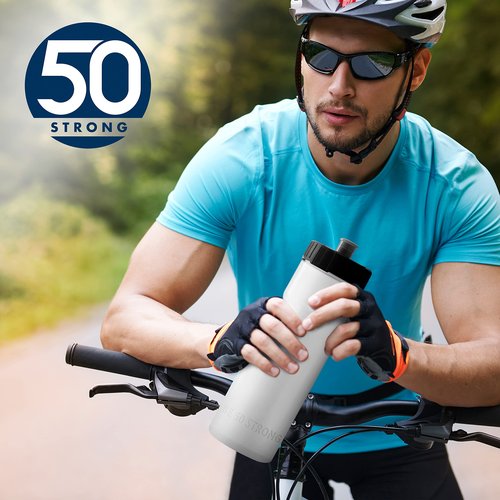 50 Strong Sports Water Bottles 6-Pack – Reusable 22 oz BPA-Free Plastic Bottles with Pull Top Cap – Made in USA – Top Rack Dishwasher Safe – Fits Most Bike Cages Brand - Clear