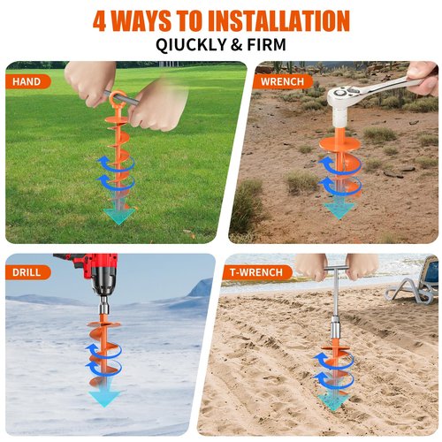 Phopich Ground Anchor Screw in, 4 Pack Spiral Trampoline Anchors with Nut and Tool Swing Set Anchors Tent Stakes High Wind Heavy Duty for Sheds, Carports, Mobile Home Orange