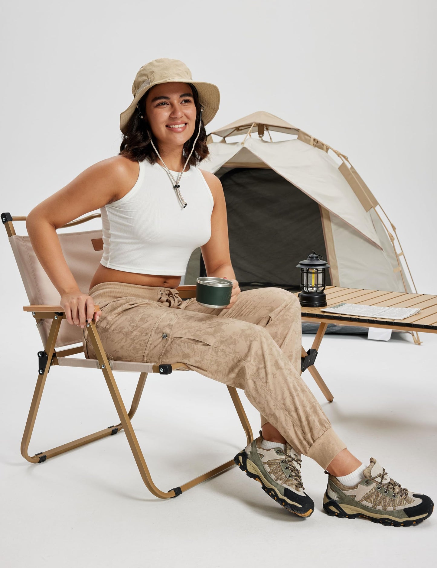 MoFiz Hiking Cargo Pants for Women with Pockets Lightweight Quick Dry Athletic Outdoor Summer Travel Casual Joggers Sweatpants Camouflage Khaki XL