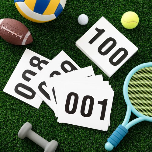 Honoson 100 Pcs Adhesive Race Bib 7.5” x 6” Competition Number Bib Adhesive Running Race Number for Marathon Cross Country Running Cycling Mountain Climbing