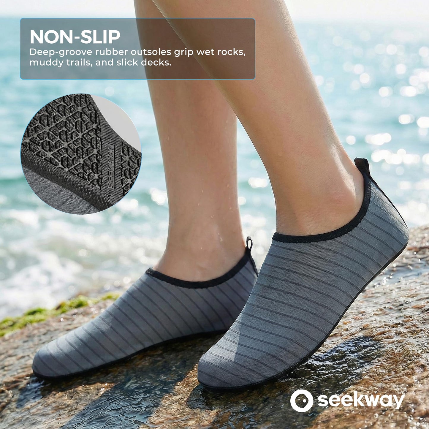 SEEKWAY Water Shoes Quick-Dry Aqua Socks Barefoot Non Slip for Beach Swim Yoga Pool Lake Surf Women Men Grey SK002(U)
