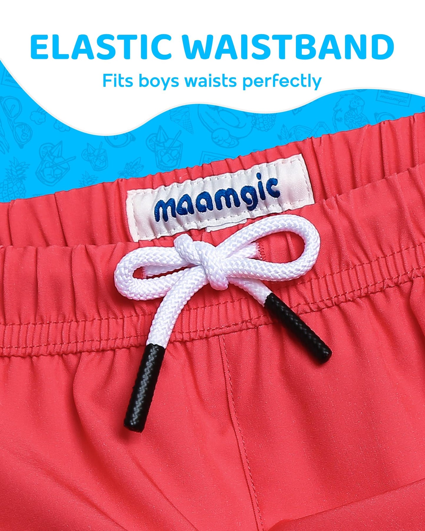 maamgic Boys Swim Trunks with Compression Liner 4-Way Stretch Quick Dry Swim Shorts Swimming Trunks Toddler Boy Hot Coral White 7 Years