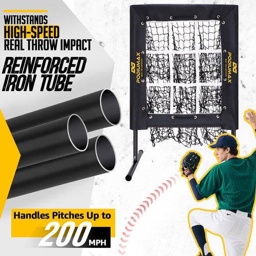 PodiuMax Baseball Pitching Net, 9 Hole Pitching Net with Strike Zone, 5 Adjustable Heights Baseball Throwing Net for All Ages, Heavey Duty Solo Trainer with Carry Bag for Backyard Practice
