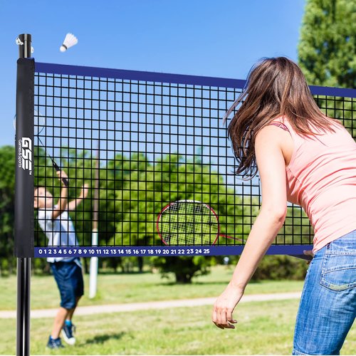 GSE Games & Sports Expert Outdoor Portable Badminton/Volleyball Complete Set with Net System, 4 Badminton Paddles, 3 Shuttlecocks, Volleyball, Boundary Line. Great for Backyards, Parks, Beach, Lawn