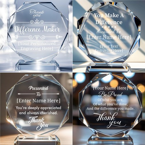 Thryonix Personalized Crystal Trophy Award – Custom Awards and Trophies for Employees, Coworkers, Boss – Retirement, Farewell, Appreciation, Recognition Gifts – Custom Engraved Plaques