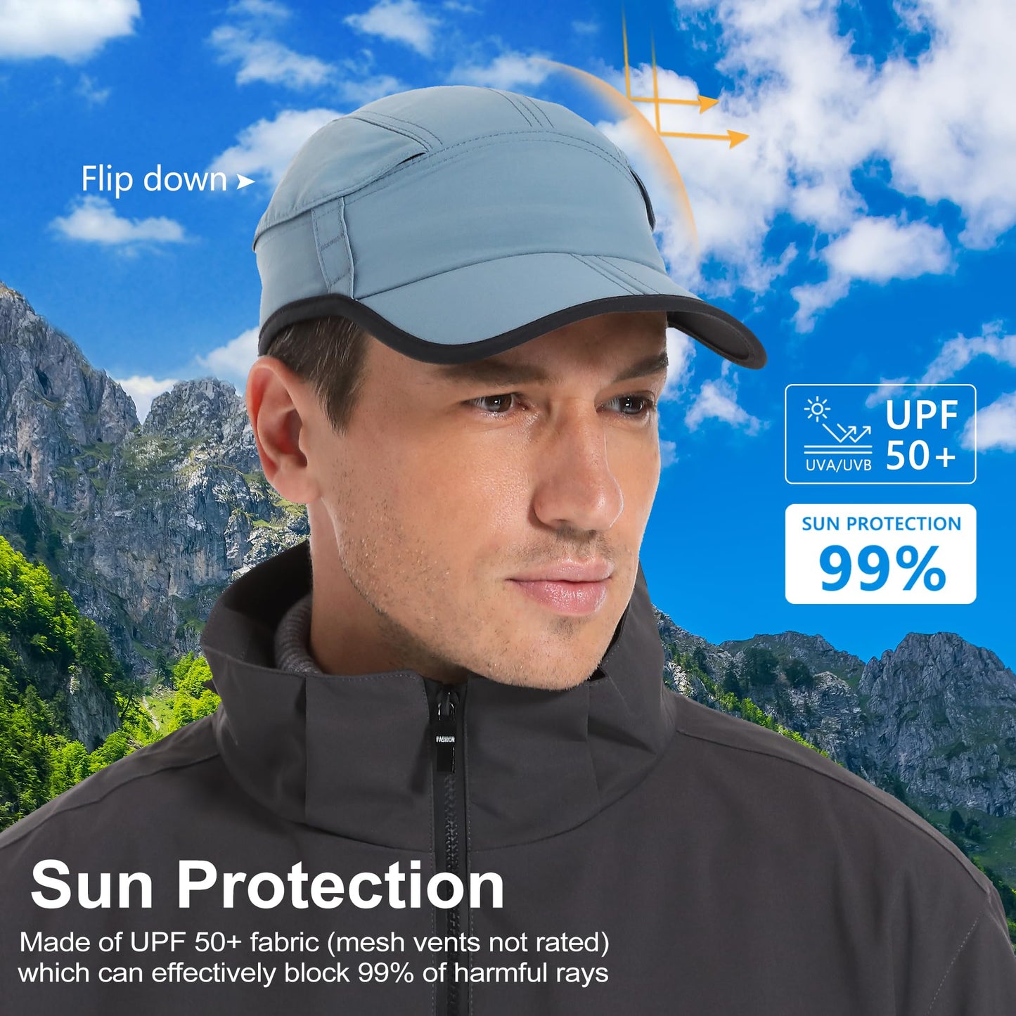 GADIEMKENSD Quick Dry Baseball Cap with Breathable Mesh Ventilation, UPF50+ Sun Protection Running Cap for Men, Cooling Dri Fit Hat, Foldable Sports Hat for Hiking Gym Travel Golf Sky Blue