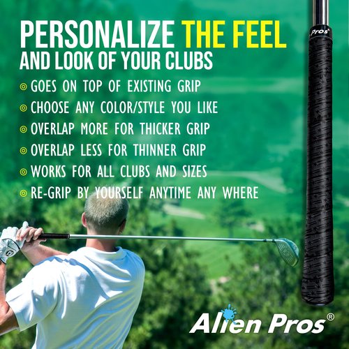 Alien Pros Golf Grip Wrapping Tapes (3-Pack) - Innovative Golf Club Grip Solution - Enjoy a Fresh New Grip Feel in Less Than 1 Minute (3-Pack, Black Stars)