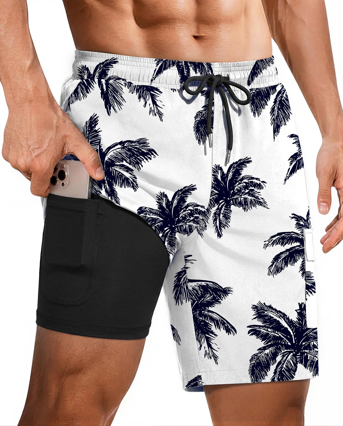 Ekouaer 9 Inch Mens Swim Trunks with Compression Liner 2 in 1 Board Shorts Quick Dry Bathing Suit with Pockets