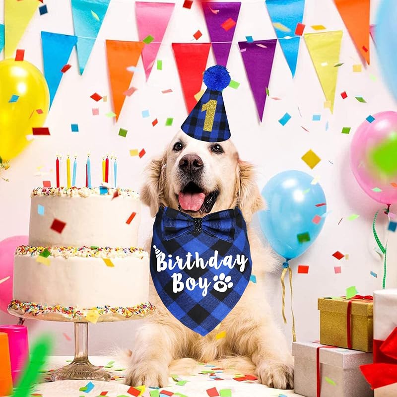Birthday Boy/Girl Buffalo Plaid Dog Bandana - Blue & Pink (Variation of THIS listing)
