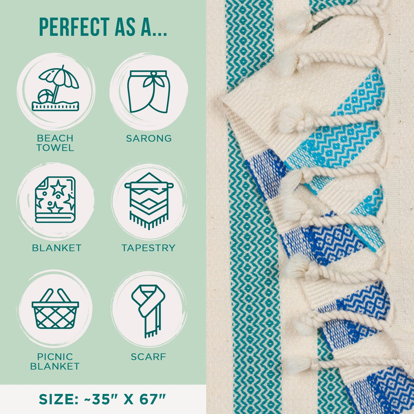 Sand Cloud Beach Towel - Sand Resistant - 100% Organic Turkish Cotton Yarn - Quick Dry Towel for Beach, Picnic, Blanket or Bath - As Seen on Shark Tank - Natu Green