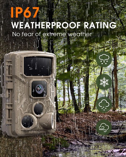 Punvoe Trail Camera WiFi 4K 64MP with 64GB Memory Card 8 Batteries and Night Vision Ip67 Waterproof 130°Wide Angle 0.1s Trigger Speed, Suitable for Outdoor Wildlife Detection, Monitoring Game Cam