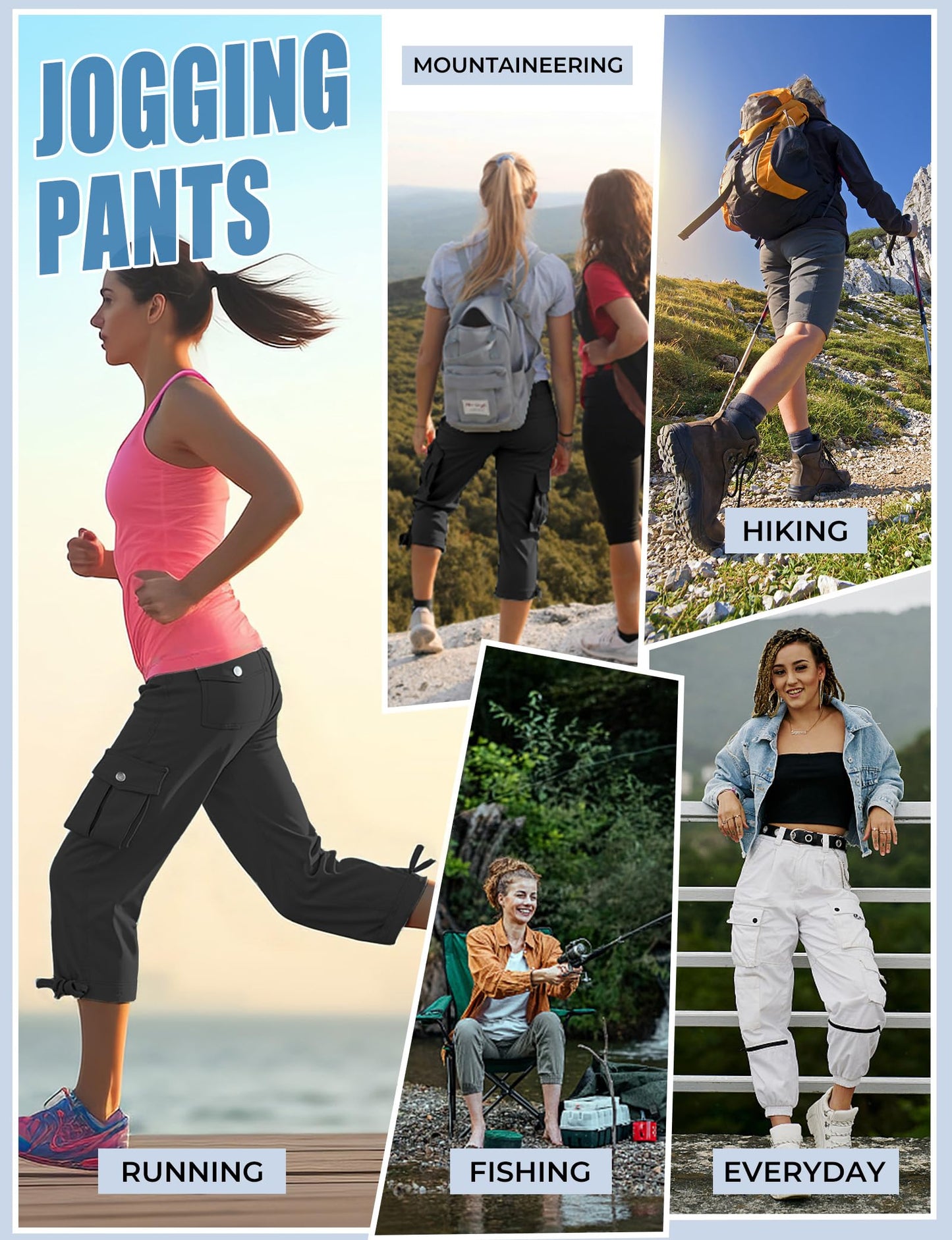 Enaisyl Women's Hiking Capri Pants with Pockets - Quick Dry Athletic Cargo Pants,Loose Fit Comfortable for Travel & Casual Black