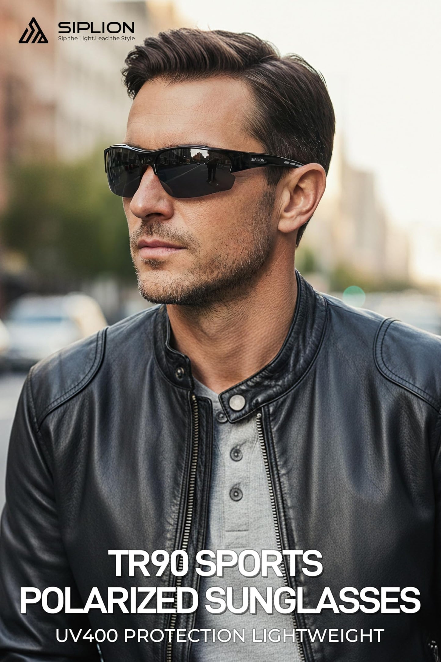 SIPLION Polarized Sunglasses Men Sports: UV400 Protection Anti-Slip Wrap-Around TR90 Frame for Driving Fishing Golf Running (Black Frame/Blue Mirrored Lens, As the picture)