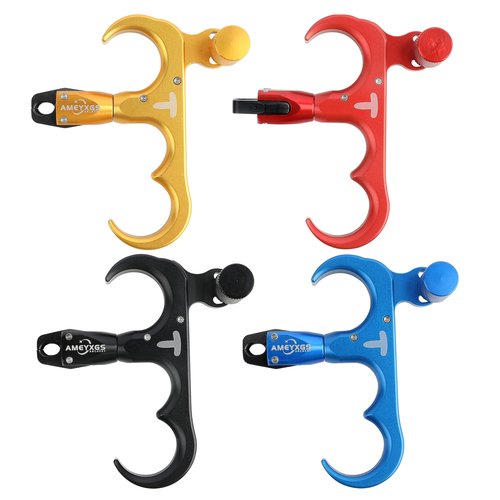 AMEYXGS Archery Bow Release for Compound Bows,Durable Aluminum 360° Rotate Caliper Thumb Release 3 Finger Release (Black)