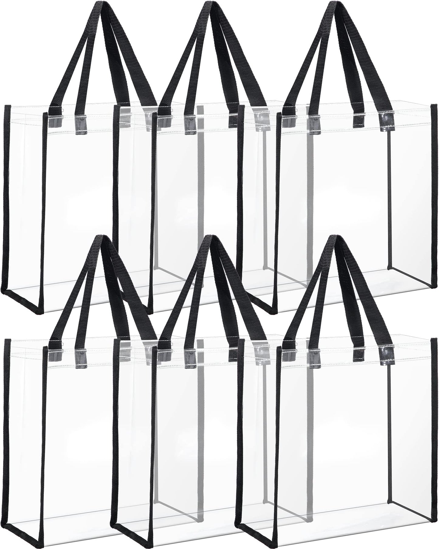 6 Packs Stadium Approved Clear Tote Bag Clear Plastic Tote Bags with Handles Clear Stadium Bag Clear Beach Bag Purse Transparent Bag See Through Tote Bag for Work Sports Concert 12 x 12 x 6 Inch