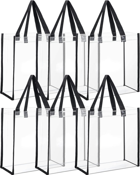 6 Packs Stadium Approved Clear Tote Bag Clear Plastic Tote Bags with Handles Clear Stadium Bag Clear Beach Bag Purse Transparent Bag See Through Tote Bag for Work Sports Concert 12 x 12 x 6 Inch