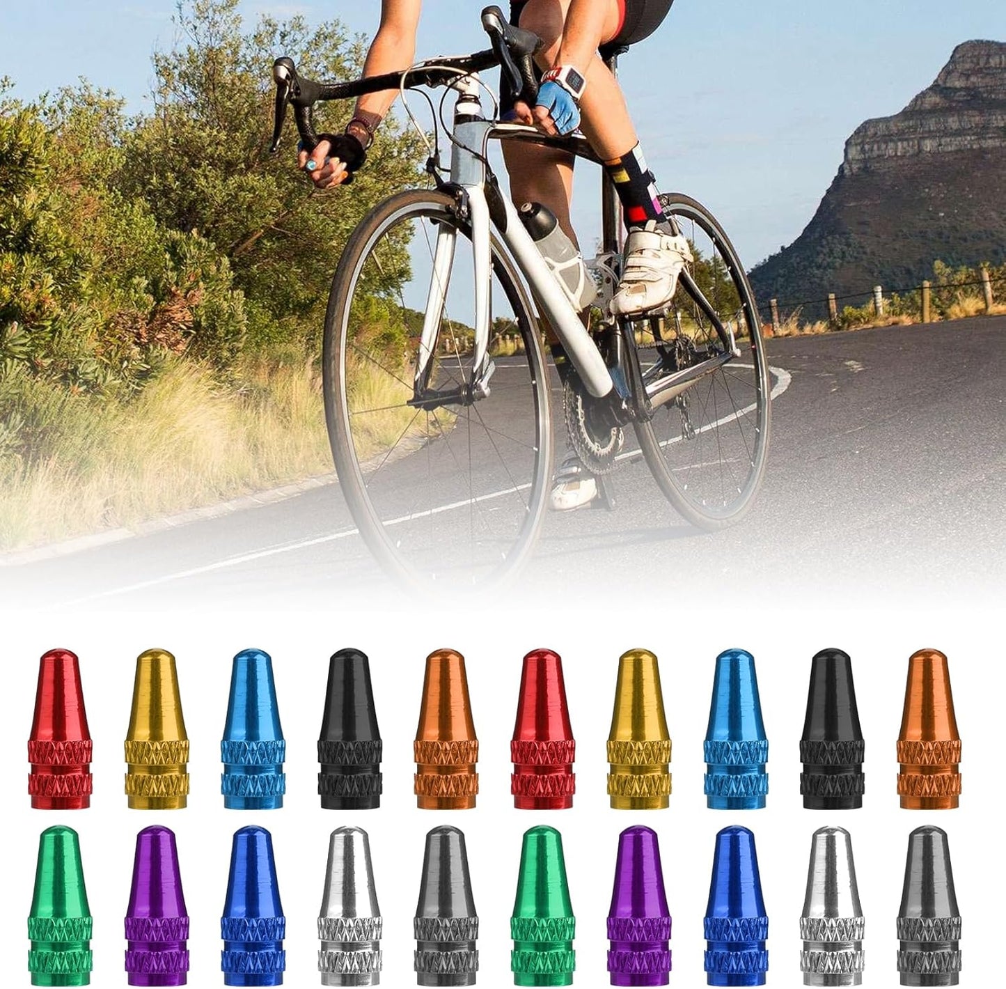 20 PCS Presta Valve Cap, 10 Colors Bike Valve Stem Caps, Aluminum Presta Cycling Valve Cap, French Valves Cap Dust Covers, Bicycle Air Tire Caps for MTB Road Racing Bicycle, Rocket Style