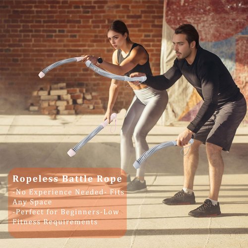 Ropeless Battle Ropes for Home Gym - Cordless Training Rope Fitness Equipment for Men & Women, Weighted Workout Ropes for HIIT, No-Jump Full-Body Exercise, Heavy Resistance & Travel-Friendly (Black)