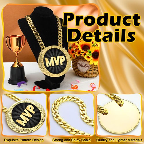 Tondiamo Sports MVP Turnover Chain Medal 6" Big Gold Champ Award Necklace Chain Baseball Basketball Football Soccer Softball Volleyball Sports Competitions Prize Gifts and Party Favors(MVP)