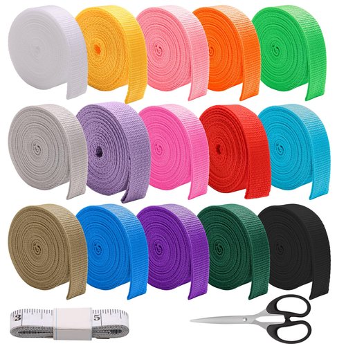 Boyistar 15 Rolls Webbing 1 Inch, Polypropylene 5 Yards Heavy Duty Webbing Strap for Bags, Pets, Climbing Outdoors Indoors Crafting DIY, 15 Colors