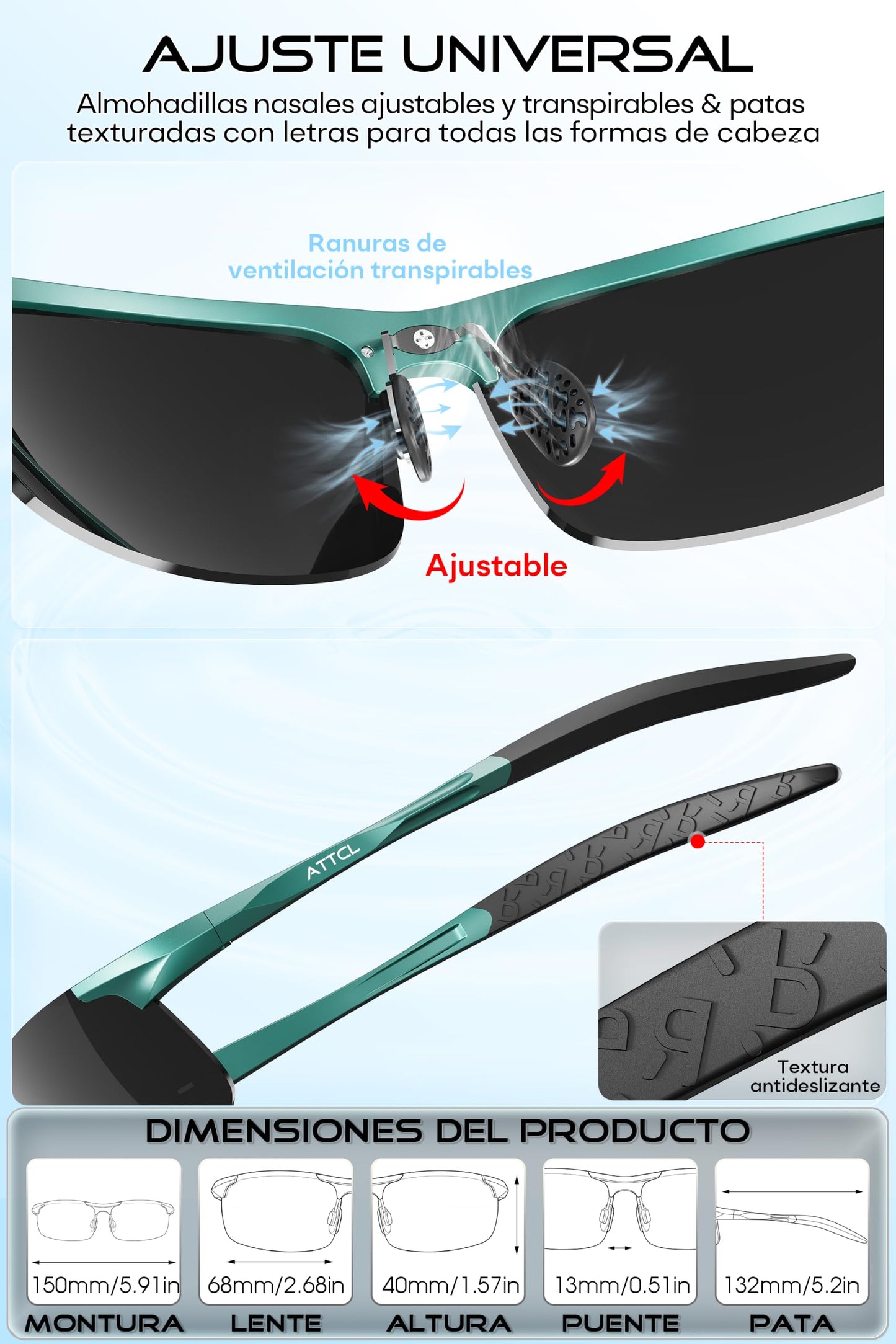 ATTCL 0.9 oz Polarized Sunglasses Men Sports: UV Protection Anti Glare Wrap Around Lightweight Metal Fishing Golf Running