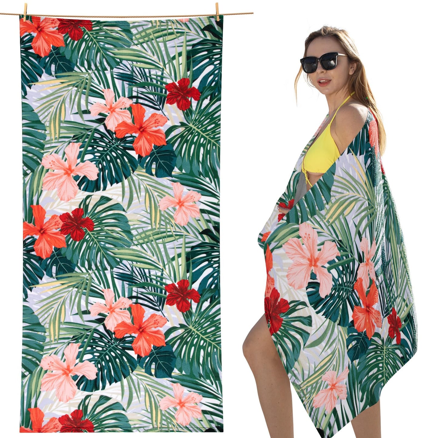 cabanana Sand Free Beach Towel - Large Oversized Beach Towel Sandproof 70x35 Big Microfiber Quick Dry Pool Towel, Thin Lightweight Compact for Travel Swimming Bath for Adults Women Men (Flower)