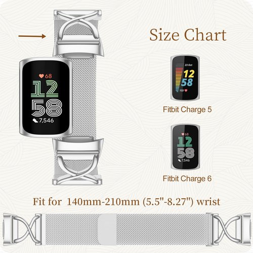 JKD Silver Bands Compatible for Fitbit Charge 6/ Charge 5 Bands Women Men, Magnetic Metal Mesh Strap Solo Loop Wristband Replacement Band for Fitbit Charge 5/ Charge 6 Fitness Tracker Accessories