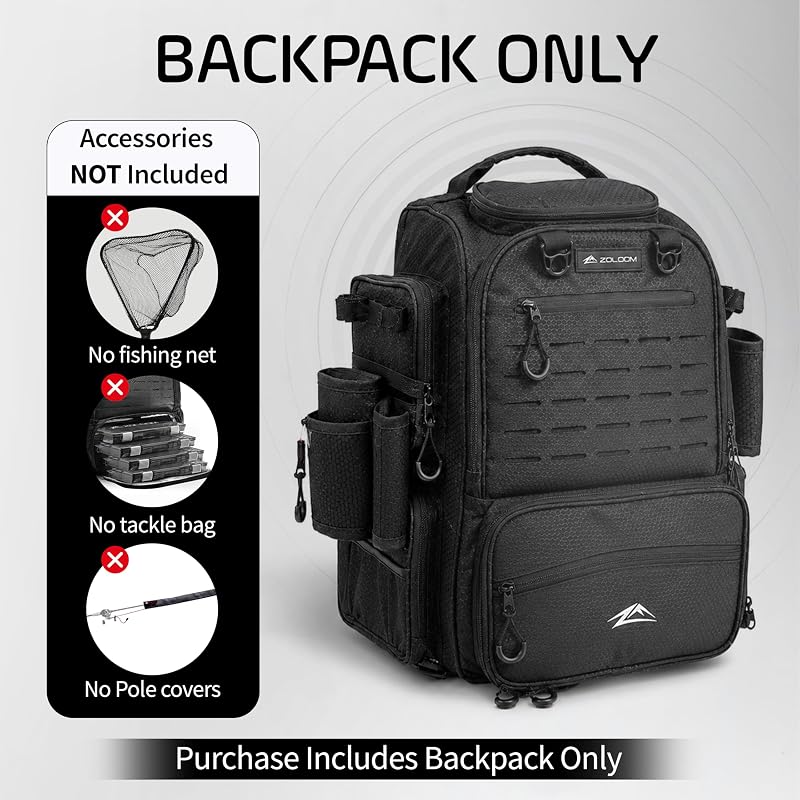 Waterproof Fishing Backpack with Rod Holders - 40L Tackle Bag with Rain Cover (Variation: Fishing Backpack Only)