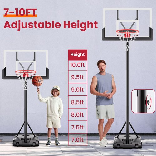 Feelwin Basketball Hoop with Adjustable Height Portable Basketball Goal System for Outdoor Indoor Use 45 inches Heavy-Duty Steel Frame Backboard for Youth and Adults