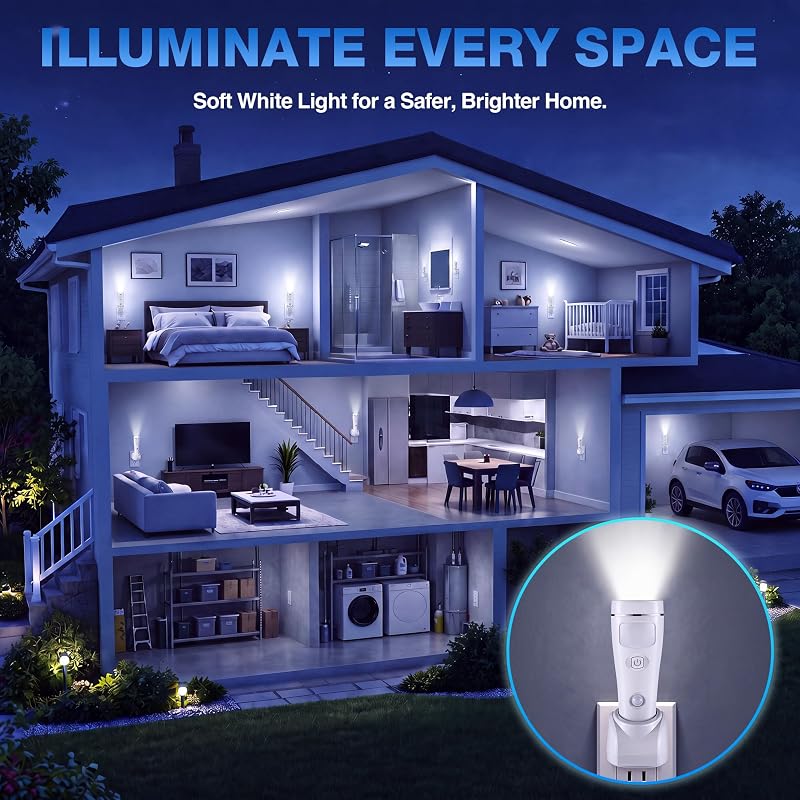 4 Pack 4-in-1 LED Emergency Lights for Power Outages, White - Variation: White+4