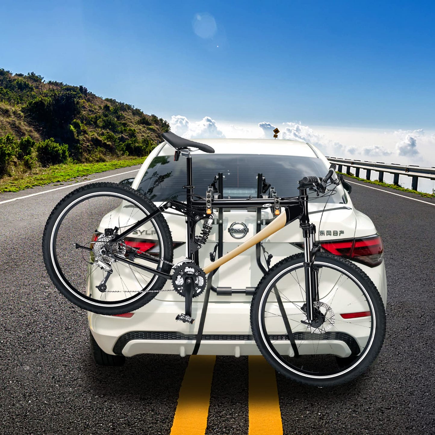 GYMAX Bike Rack, Trunk Mounted 3 Hitch Rack with 2”Receiver & Double Safety Guarantee, Folding Heavy Duty Adjustable Bicycle for Cars, Trucks, SUV's and Minivans Black