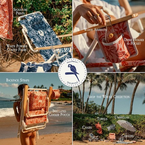 Business & Pleasure Co. Margaritaville Manana Backpack Beach Chair Lay Flat Reclining, Lightweight & Portable, Insulated Cooler Pocket, Last Mango Green Tiki