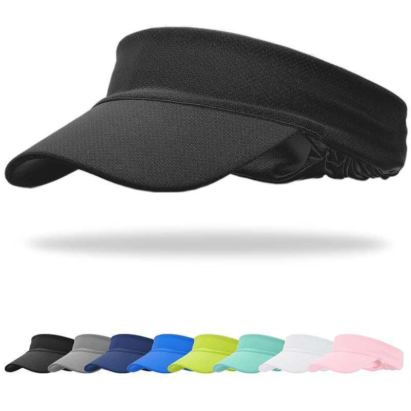 Cooling Stretchy Visor Hat - Sun Protection Headband with Quick-Dry, Black, Medium