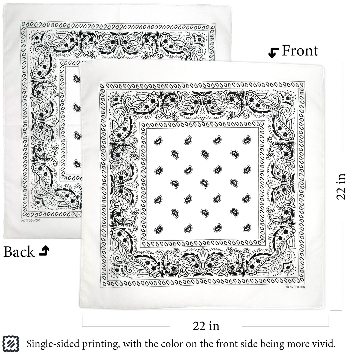 Gorgeous Island 4 Pack 100% Cotton Bandanas 21.5x21.5 inches - Black/White/Cream/Brown