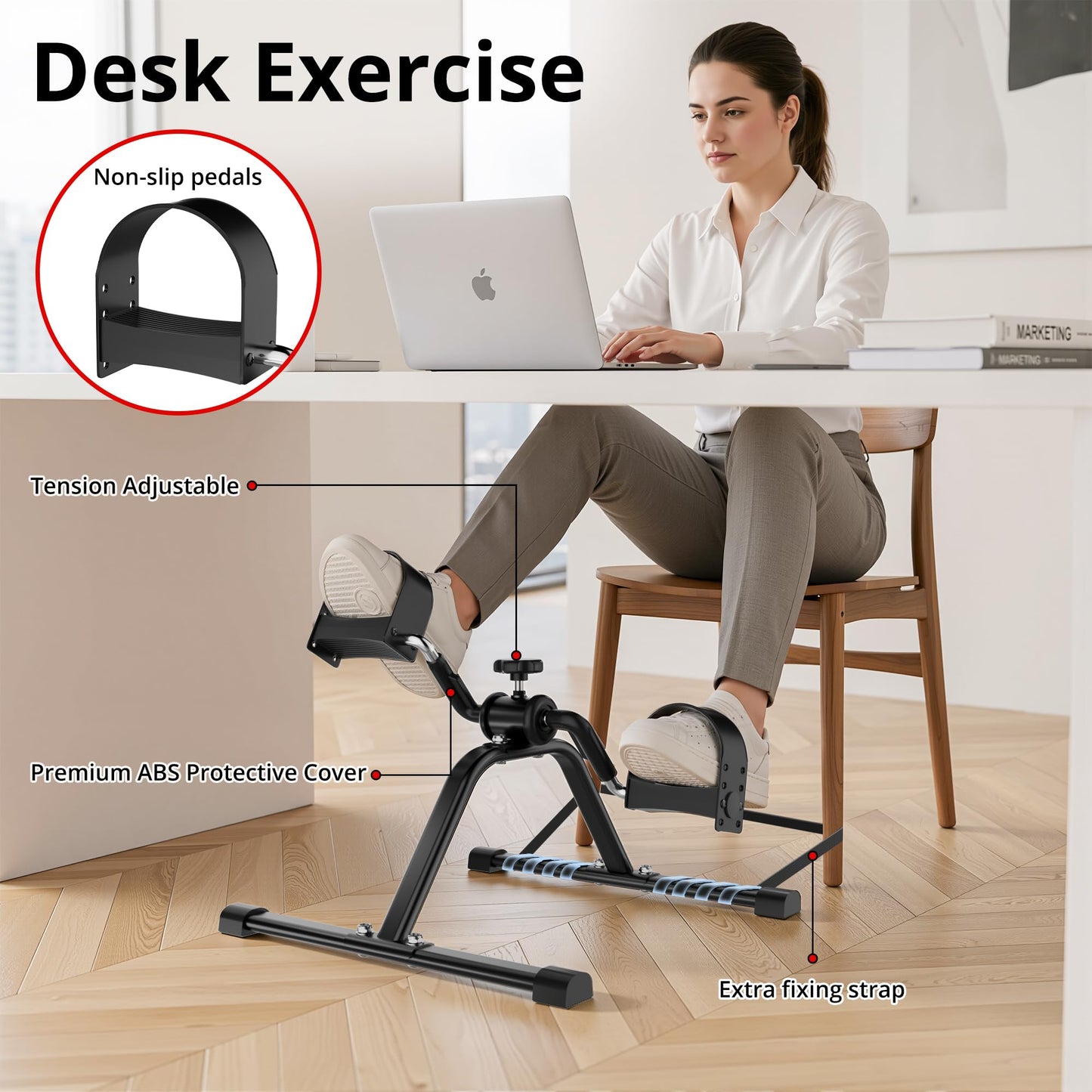 Pedal Exerciser Mini Exercise Bike Lightweight Portable Floor Peddler for Leg & Arm Workout
