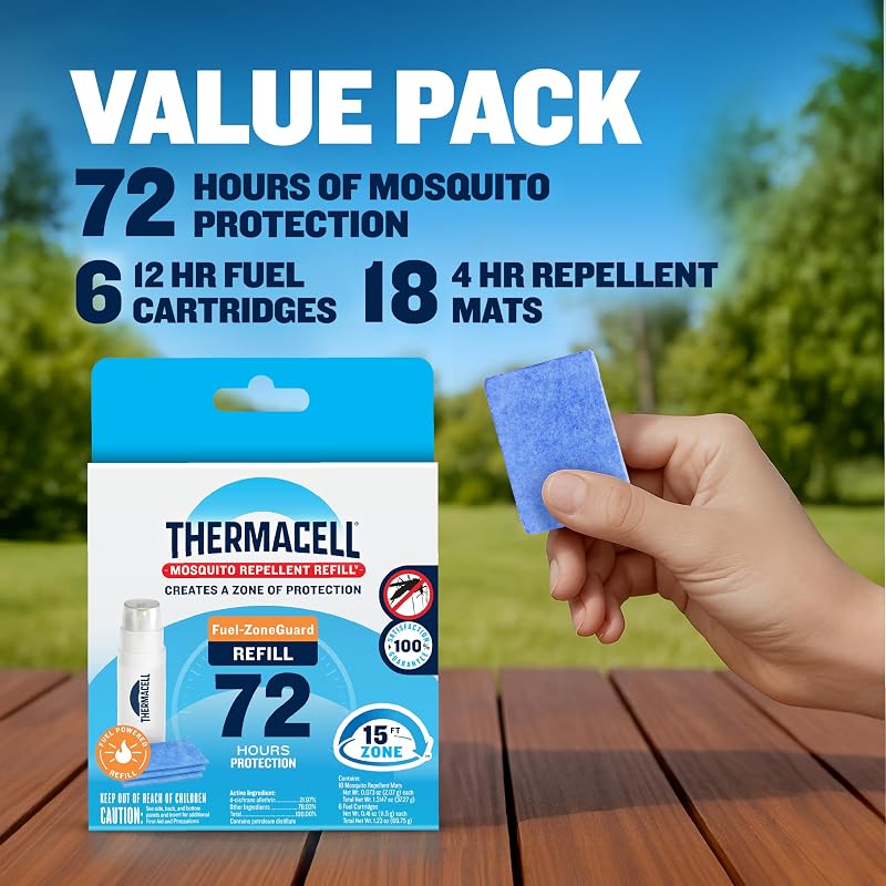 Thermacell 72-Hour Fuel-ZoneGuard Mosquito Refills—Includes 18 Mats + 6 Fuel Cartridges (Variation: 72 Hour)