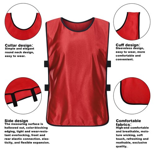 RE-HUO 6 Pack Scrimmage Vests/Sport Basketball Pinnies/Soccer Bibs for Kid and Adult (red, XL)