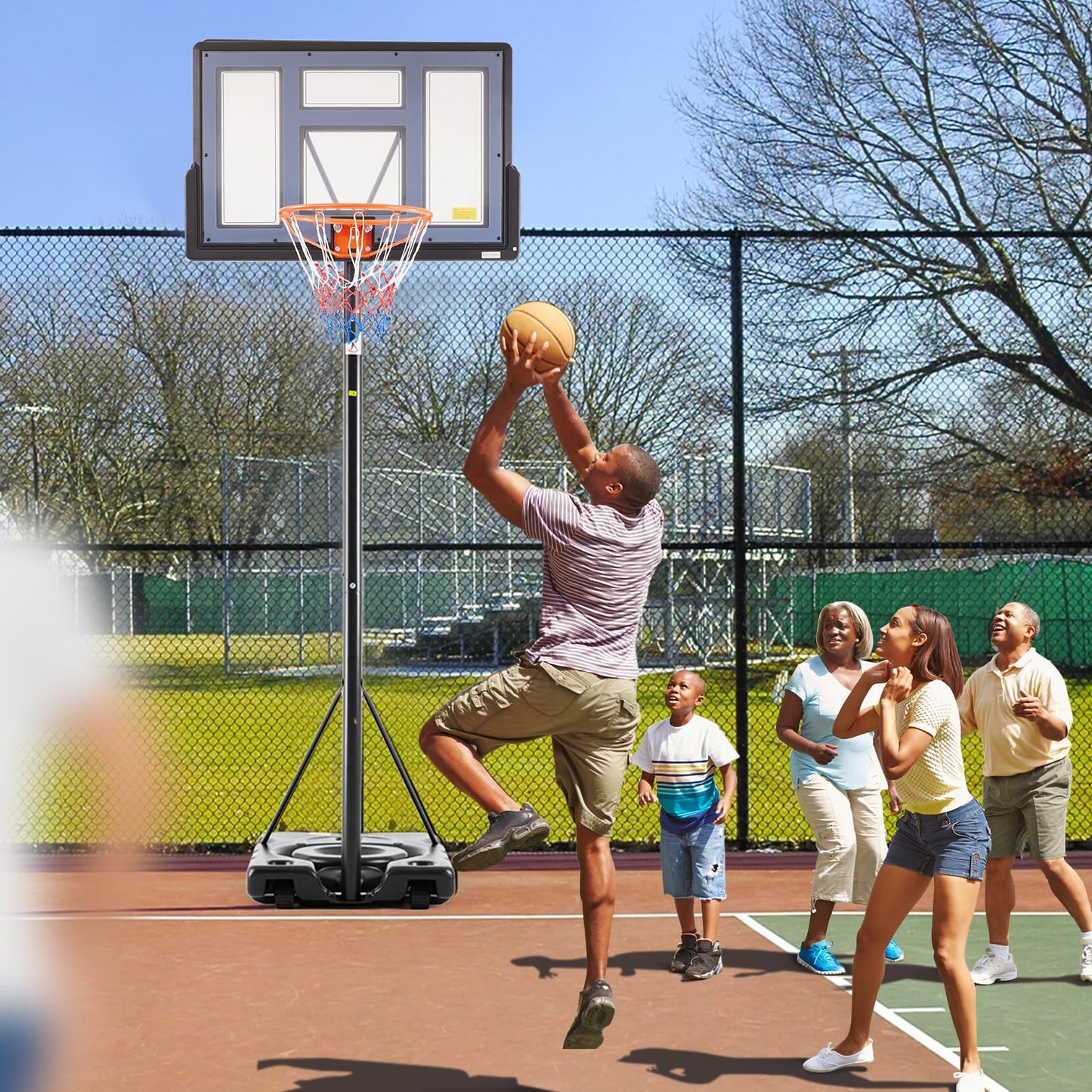 DUMOS 6.1-10FT Adjustable Height Portable Basketball Hoop Outdoor for Adult, 44 Inch Shatterproof Backboard w/Shock Absorbent Rim, Fillable Base, 2 Wheels for Swimming Pool/Indoor, Grey
