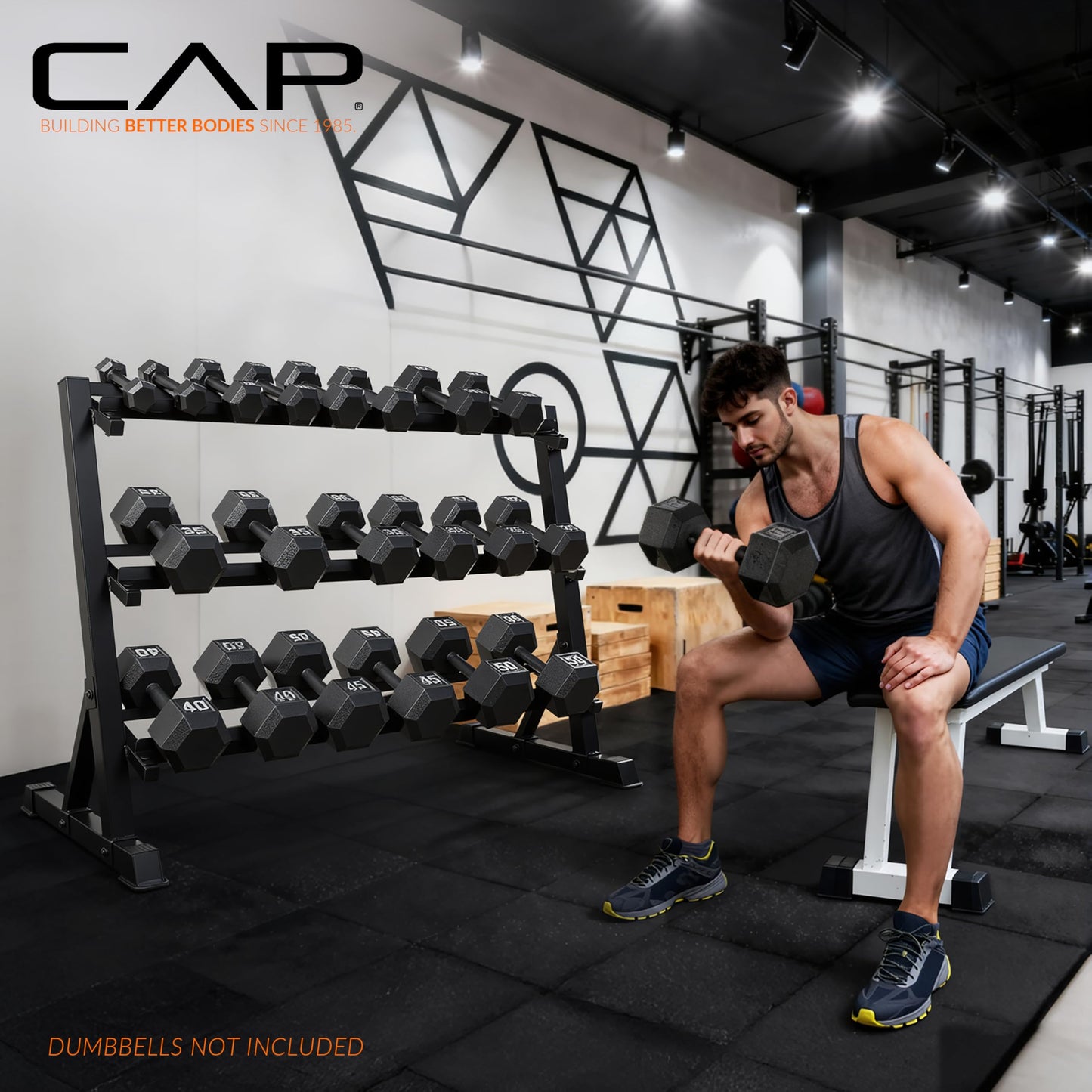 CAP 51-Inch 3-Tier Hex Dumbbell Storage Rack, Holds 5–50lb Pairs