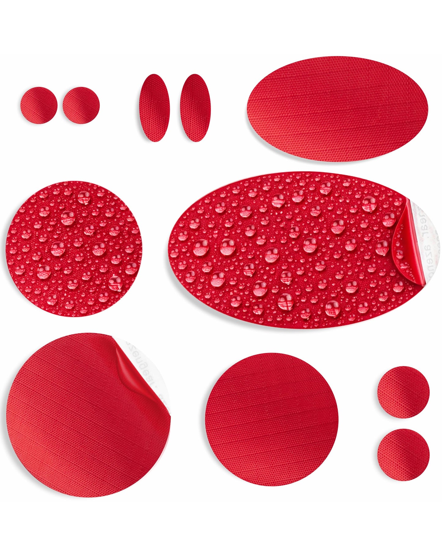 aZengear Repair Patches for Down Jackets - Waterproof, Pre-Cut, Self-Adhesive, Tear-Cold-Heat-Resistant Nylon Polyester Fabric to Fix Puffer Coats, Gear, Tents (11 Pieces, Red)