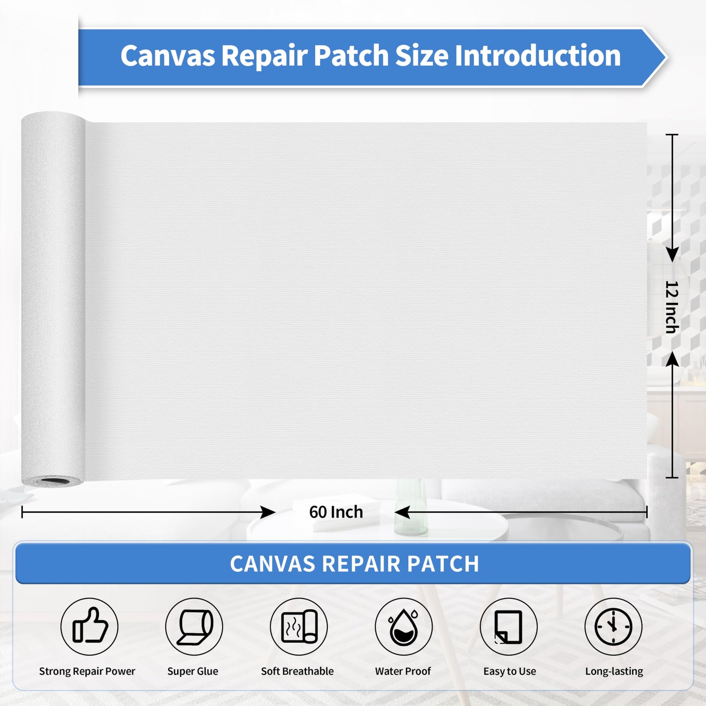 KING MOUNTAIN Canvas Repair Tape,Outdoor Gear Patch, 12×60 Inches,Waterproof,Self-Adhesive for Repairing Boat Covers,Sun Shades,Sofas,Tents,Lounge Chairs,Awnings (White1.0)