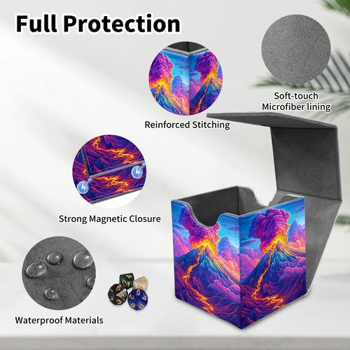 GYSYZJDH Premium MTG Deck Box – Holds 120+ Sleeved Cards, PU Leather Magnetic TCG Card Deck Box for MTG, Commander, and More, Colorful Volcano
