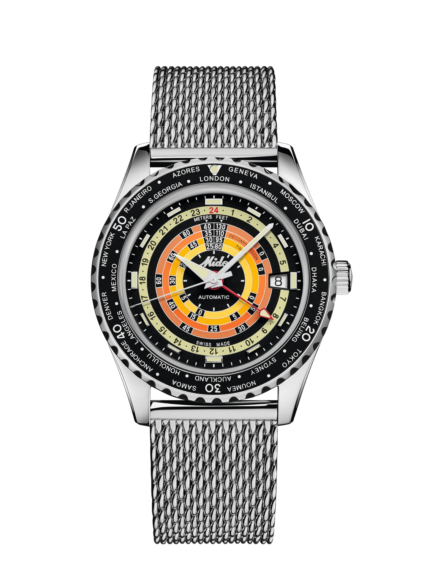 MIDO Ocean Star Decompression Worldtimer - Swiss Automatic GMT Watch for Men - Black Dial - Stainless Steel 40.5mm Case - M0268291705100