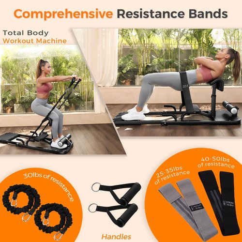 BODY RHYTHM Hip Thrust Machine with 2 Sets of Resistance Bands, Sissy Squat Machine, Glute Machine, Squat Workout Machine & Glutes Workout Equipment, Bulgarian Split Squat Stand for Legged Lunges.